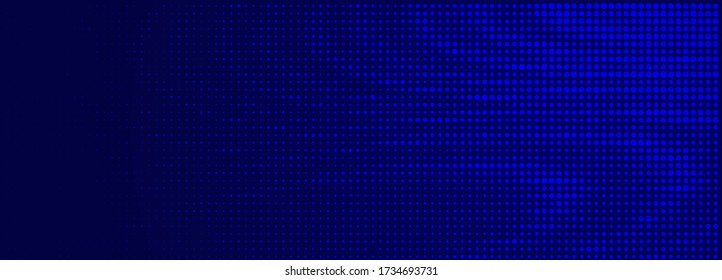 Navy dark blue abstract background with halftone wavy smooth pattern. Small light dots grid. Curve line, cosmic galaxy space.   Festive BG for social media, party birthday invitation. Optical illusion