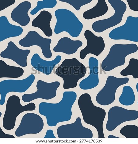 Navy Duck Hunter Camouflage Vector, Vintage Blue Marsh Seamless Pattern, Retro Nautical Waterfowl Concealment, Heritage Cool Tone Hunting Texture