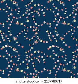 Navy Floral Swirl Seamless Pattern Vector Illustration