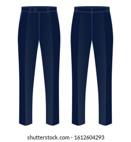 Navy Formal Trousers Template on White Background. Front and Back Views, Vector File.