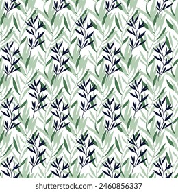 navy and green seamless floral vector leaf pattern of white