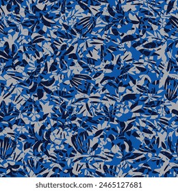 navy and grey seamless vector texture flowers leaves pattern on blue background