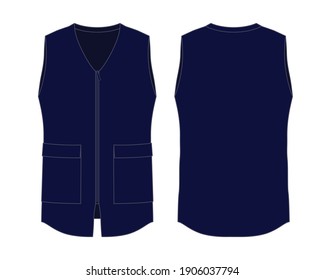 Navy Hairdresser Vest With Two Pockets Template Vector.Front and Back Views.