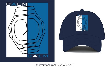 Diseño de sombrero azul marino con ilustración de reloj. Para el gráfico de la moda