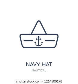 Navy Hat icon. Navy Hat linear symbol design from Nautical collection. Simple outline element vector illustration on white background.