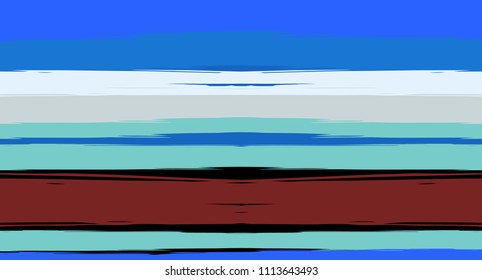 Navy Horizontal Paintbrush Seamless Sailor Stripes. Geometric Simple Funky Graffiti Clothing Texture. Hand Painted Male or Female T-Shirt Autumn Pattern Design. Trace Blue Watercolor Sailor Stripes