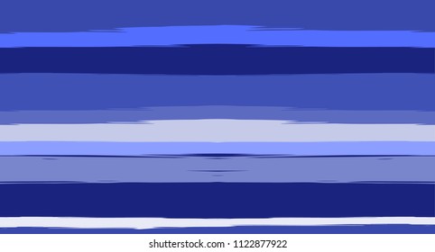 Navy Horizontal Paintbrush Seamless Sailor Stripes. Geometric Simple Funky Graffiti Fabrics Texture. Hand Painted Male or Female T-Shirt Funky Pattern Design. Blue Cute Watercolor Sailor Stripes