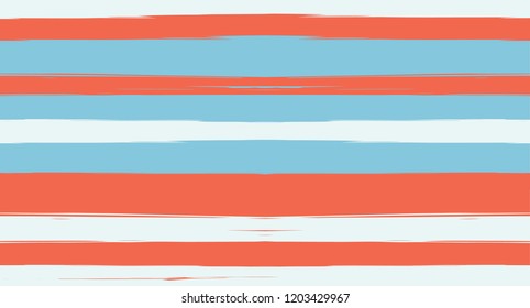 Navy Horizontal Paintbrush Seamless Sailor Stripes. Geometric Abstract Summer Maritime Texture Prints. Hand Painted Male or Female T-Shirt Autumn Ocean Pattern. Blue Cute Watercolor Sailor Stripes