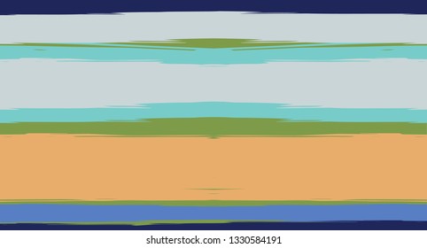 Navy Horizontal Paintbrush Seamless Sailor Stripes. Geometric Simple Funky Graffiti Maritime Texture. Hand Painted Male or Female T-Shirt Autumn Ocean Pattern. Blue Lines Watercolor Sailor Stripes