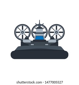 Navy hovercraft front view vector icon illustration. Boat sea transport water vessel speed. Isolated marine motor flat future carrier engine