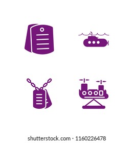 navy icon. 4 navy set with submarine, military helicopter and dog tag vector icons for web and mobile app