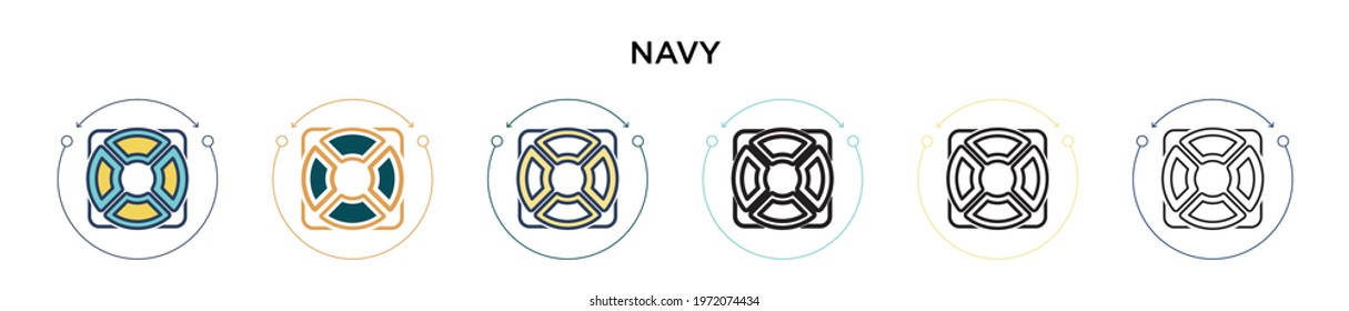 Navy icon in filled, thin line, outline and stroke style. Vector illustration of two colored and black navy vector icons designs can be used for mobile, ui, web