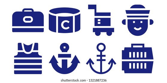 navy icon set. 8 filled navy icons.  Simple modern icons about  - Sailor, Carrier, Anchor, Captain