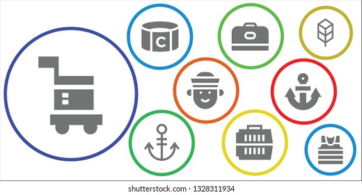 navy icon set. 9 filled navy icons.  Collection Of - Carrier, Captain, Anchor, Sailor, Jungle disk