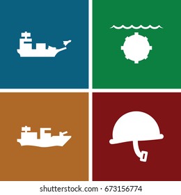 Navy icons set. set of 4 navy filled icons such as war helmet