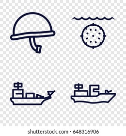Navy icons set. set of 4 navy outline icons such as war helmet