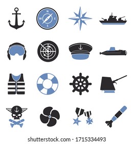 Navy Icons. Two Tone Flat Design. Vector Illustration.