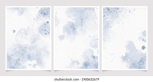 Navy Indigo Blue Watercolor Wet Wash Splash On Paper Birthday Or Wedding Invitation Card Background Template Collection