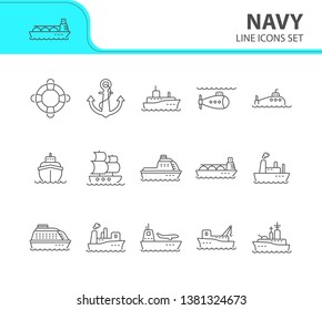 Navy line icon set. Sea transportation concept. Vector illustration can be used for topics like marine, transport, travel