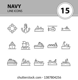 Navy line icon set. Sea transportation concept. Vector illustration can be used for topics like marine, transport, travel