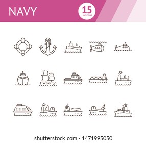 Navy Line Icon Set. Sea Transportation Concept. Vector Illustration Can Be Used For Topics Like Marine, Transport, Travel