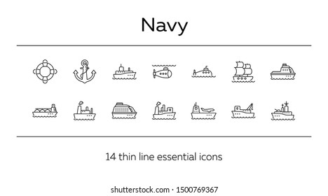 Navy line icon set. Sea transportation concept. Vector illustration can be used for topics like marine, transport, travel