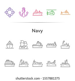 Navy line icon set. Sea transportation concept. Vector illustration can be used for topics like marine, transport, travel