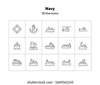 Navy line icon set. Sea transportation concept. Vector illustration can be used for topics like marine, transport, travel