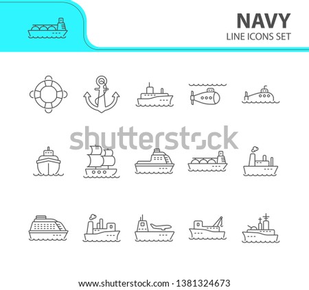 Navy line icon set. Sea transportation concept. Vector illustration can be used for topics like marine, transport, travel