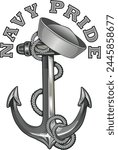 Navy - naval warfare branch of the Armed Forces. Anchor symbol. Poster, card, banner, tattoo
