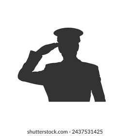 Navy Officer Bust Salute Silhouette. People and professions concept vector art