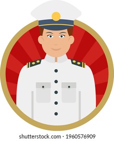 Navy Officer Concept, trained military leaders Vector Round Icon Design, Professional uniform Symbol on White background, Labor Day people Stock illustration, Marine character occupations sign