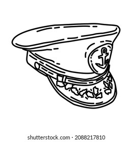Navy Officer Soldier Hat Part of Military and Navy Force Equipments Hand Drawn Icon Set Vector.