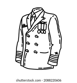 Navy Officer Soldier Uniform Part of Military and Navy Force Equipments Hand Drawn Icon Set Vector.