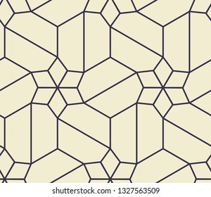 Navy on cream, Islamic sacred geometric design, simple line art, seamless repeat vector pattern
