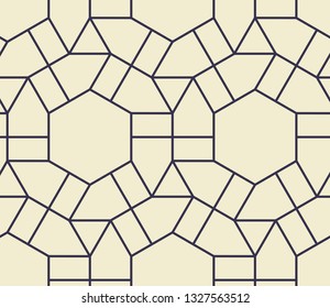 Navy on cream, Islamic sacred geometric design, simple line art, seamless repeat vector pattern
