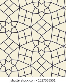 Navy on cream, Islamic sacred geometric design, simple line art, seamless repeat vector pattern
