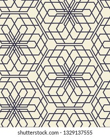 Navy on cream, Islamic sacred geometric design, simple line art, seamless repeat vector pattern
