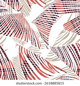 navy orange and cream seamless vector texture leaf pattern of white