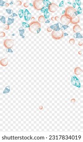 Navy Oyster Background Transparent Vector. Shell Coastal Pattern. Whimsical Wallpaper. Ultramarine Scallop Creature Textile Card. Red Seashell.