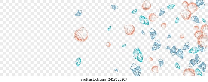 Navy Oyster Background Transparent Vector. Starfish Doodle Texture. Underwater Graphic. Blue Seashell Whimsical Textile Card. Red Shellfish.