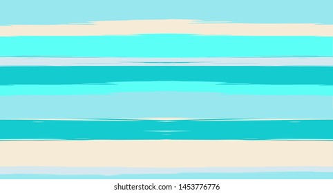 Navy Paintbrush Horizontal Seamless Sailor Stripes. Geometric Simple Funky Graffiti Maritime Texture. Hand Painted Male or Female T-Shirt Winter Ocean Banner. Blue Ink Watercolor Sailor Stripes