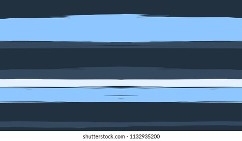 Navy Paintbrush Watercolor Seamless Sailor Stripes. Geometric Abstract Summer Maritime Texture Prints. Hand Painted Male or Female T-Shirt Winter Ocean Pattern. Track Blue Watercolor Sailor Stripes