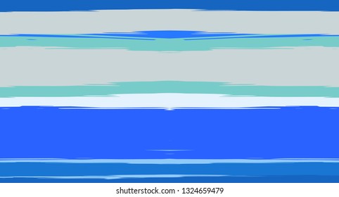 Navy Paintbrush Watercolor Seamless Sailor Stripes. Geometric Simple Funky Graffiti Maritime Texture. Hand Painted Male or Female T-Shirt Autumn Ocean Banner. Blue Ink Watercolor Sailor Stripes