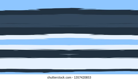Navy Paintbrush Watercolor Seamless Sailor Stripes. Geometric Doodle Summer Maritime Texture Prints. Hand Painted Male or Female T-Shirt Winter Banner Design. Fabric Blue Watercolor Sailor Stripes