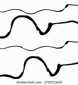 Navy Pen Wavy Art. Rough Doodle Paint. Stroke Ocean Card. Pencil Thin Rough Texture. Wavy Brush Summer Element.