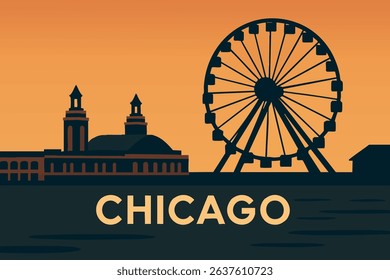 Navy Pier at dusk offers stunning views of the Chicago skyline, with city lights reflecting off the lakefront, creating a peaceful yet vibrant atmosphere