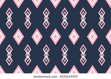 Navy and Pink Geometric Diamond Pattern with Tribal Motifs