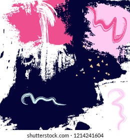 Navy pink grunge graphic design. Paint swatch abstract pattern. Grunge dynamic horisontal elements. Hand drawn brushstroke creative print