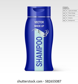 Navy Plastic Bottle Shampoo Isolated on White Background Vector Layer Mock up